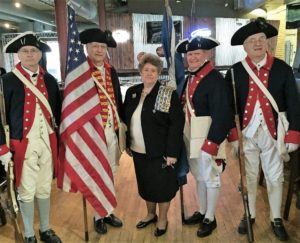 Pictured with Regent Joan McClelland are color guardsmen Gary Timmons (Geo. Washington & Fort Henry Chapters), Bob Tomlinson (Ebenezer Zane Chapter), Jay Frey (Fort Henry Chapter) & Merle Tomlinson (Ebenezer Zane Chapter)
