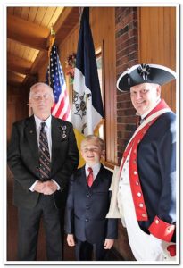 L to R Chapter genealogist Gary Auber with his grandson Colin Gabriel Ladd who was inducted as a junior member, chapter president Jay Frey