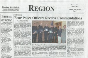 At its May 15, 2015 meeting the Fort Henry Chapter presented four Wheeling Police officers with Law Enforcement Commendations.